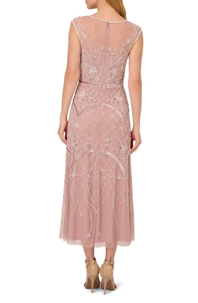 Shop Adrianna Papell Beaded Cocktail Midi Dress In Dusted Petal/ Ivory