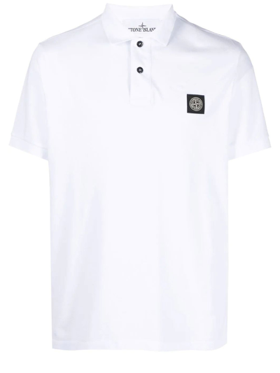 Shop Stone Island Cotton Polo Shirt In White