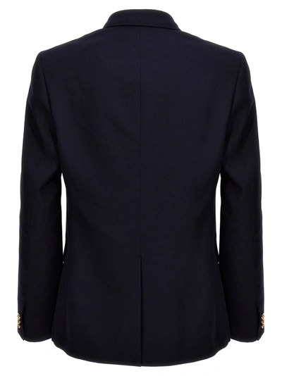 Shop Versace Double-breasted Wool Blazer Blue