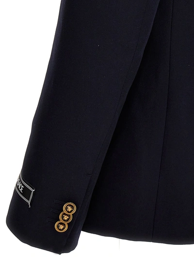 Shop Versace Double-breasted Wool Blazer Blue