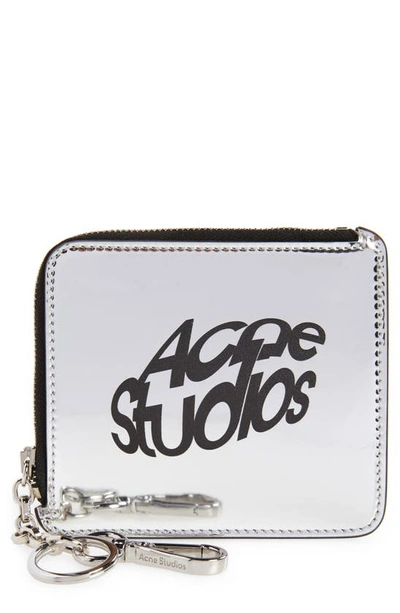 Shop Acne Studios Metallic Zip Wallet In Silver