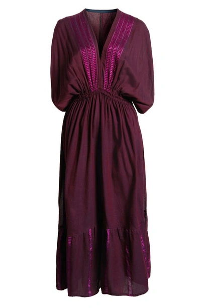 Shop Lemlem Leila Cotton Blend Cover-up Dress In Jordanos Burgundy