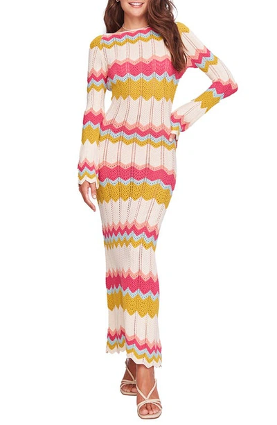 Shop Capittana Piper Long Sleeve Herringbone Pointelle Cover-up Sweater Dress In Pink Multi