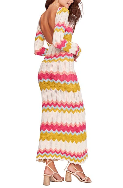 Shop Capittana Piper Long Sleeve Herringbone Pointelle Cover-up Sweater Dress In Pink Multi