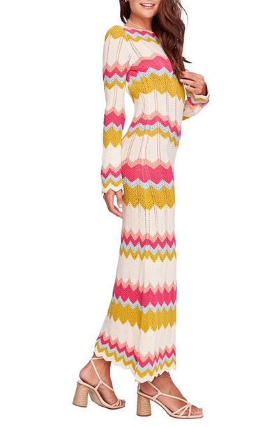 Shop Capittana Piper Long Sleeve Herringbone Pointelle Cover-up Sweater Dress In Pink Multi