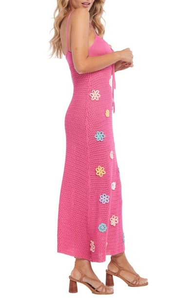 Capittana Maggy Floral Keyhole Semisheer Cover-up Dress In Fuchsia