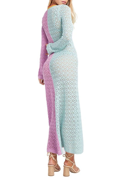 Shop Capittana Alexandra Long Sleeve Colorblock Cover-up Maxi Sweater Dress In Purple/ Teal Multi