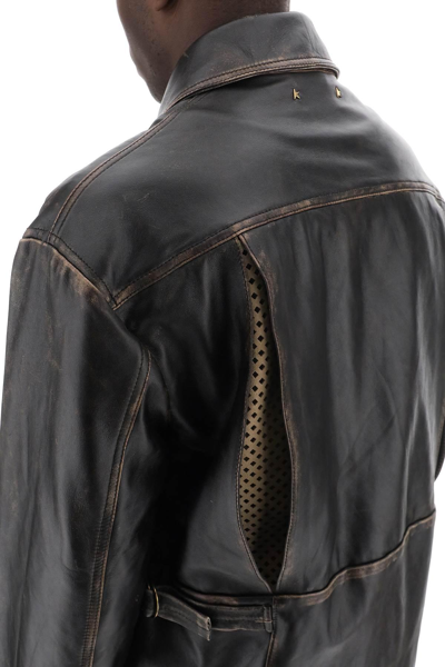 Shop Golden Goose Leone Aviator Jacket In Lived-in-effect Leather In Brown