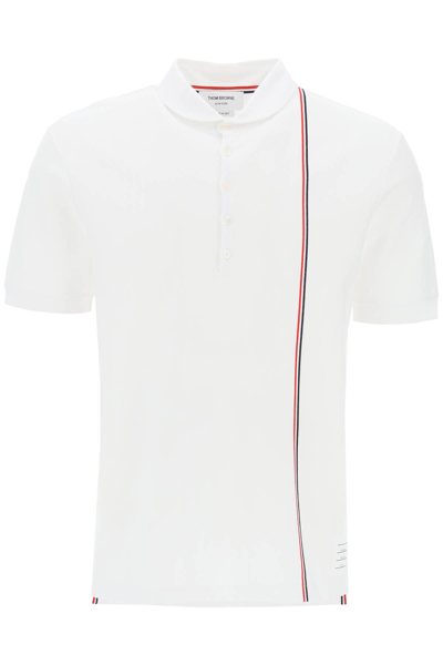 Shop Thom Browne Polo Shirt With Tricolor Intarsia In White
