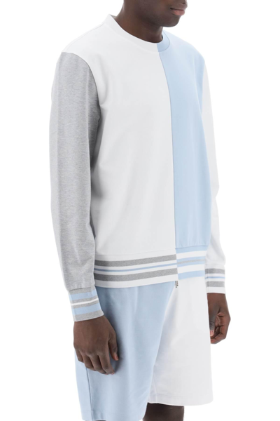 Shop Thom Browne Funmix Two-tone Sweatshirt In White,light Blue