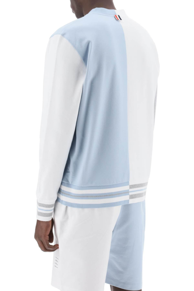Shop Thom Browne Funmix Two-tone Sweatshirt In White,light Blue