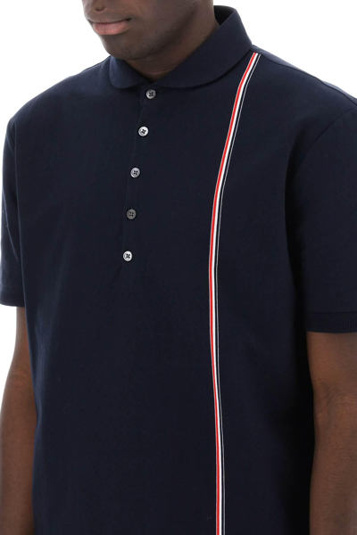 Shop Thom Browne Polo Shirt With Tricolor Intarsia In Blue