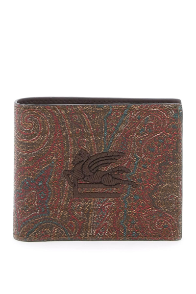 Shop Etro Paisley Bifold Wallet With Pegaso Logo In Brown