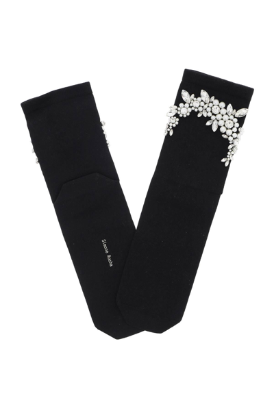 Shop Simone Rocha Socks With Pearls And Crystals In Black