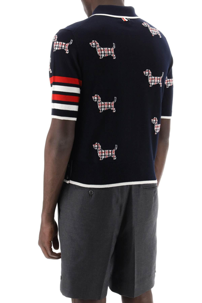 Shop Thom Browne Hector Knitted Polo Shirt In Blue