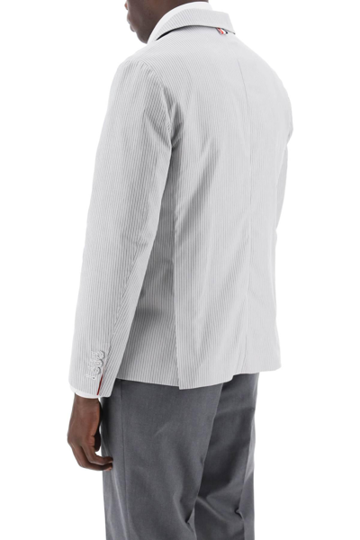 Shop Thom Browne Striped Deconstructed Jacket In White,grey