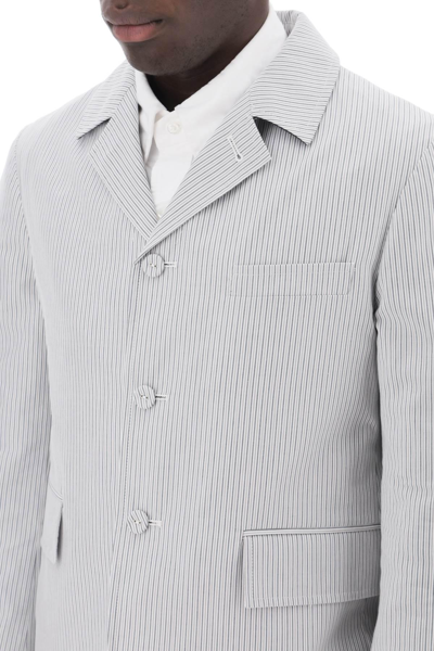 Shop Thom Browne Striped Deconstructed Jacket In White,grey