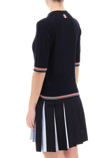 Shop Thom Browne Pointelle-knit T-shirt In Blue