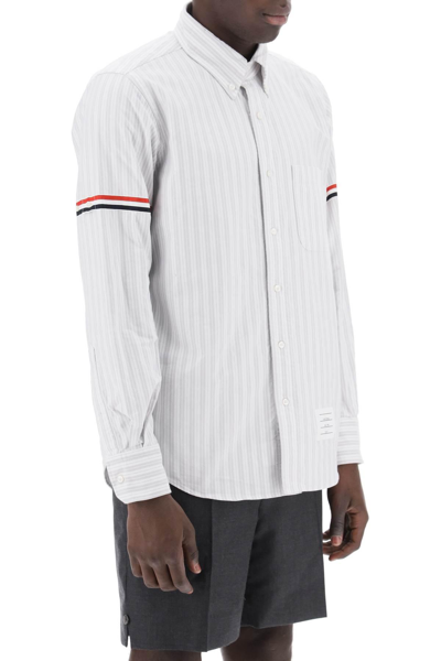 Shop Thom Browne Striped Oxford Shirt In White,grey