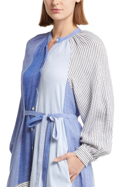 Shop Lemlem Makeda Long Sleeve Tie Belt Cotton Blend Cover-up Dress In Sisay Blue