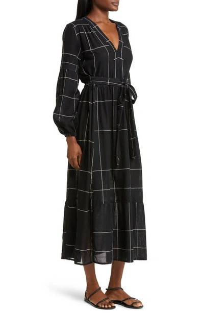 Shop Lemlem Elsabet Long Sleeve Tie Belt Cover-up Dress In Zeki Black