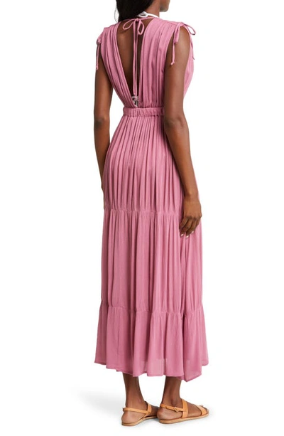 Shop Elan Ruched Tiered Cover-up Maxi Dress In Violet