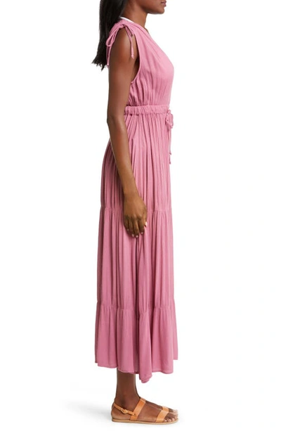 Shop Elan Ruched Tiered Cover-up Maxi Dress In Violet