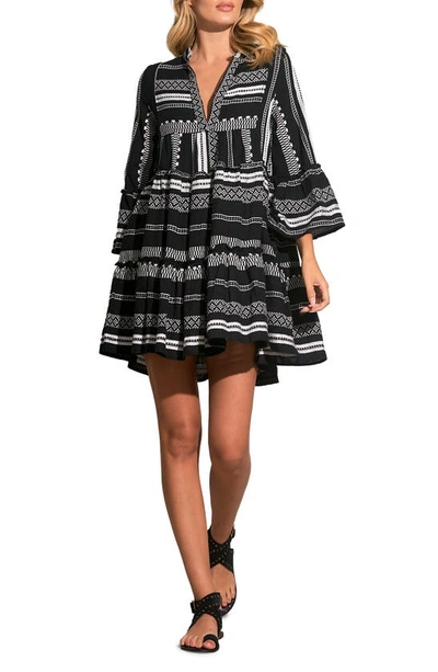 Shop Elan Cotton Cover-up Babydoll Minidress In Black White