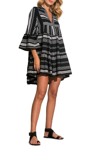 Elan Embroidered Swing Dress In Black White