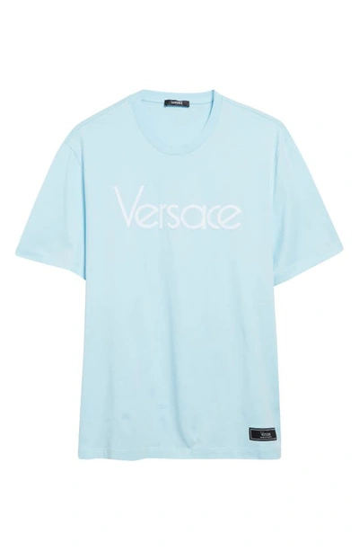 Shop Versace 1978 Re-edition Logo Embroidered Cotton Jersey T-shirt In Pale Blue