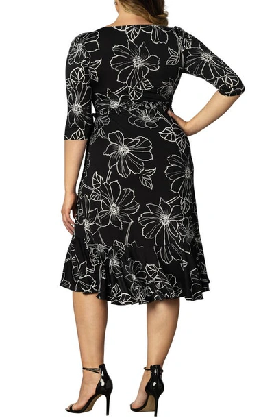 Kiyonna Flirty Flounce Wrap Dress In Black Florals