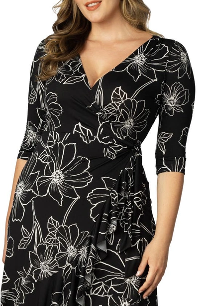 Kiyonna Flirty Flounce Wrap Dress In Black Florals