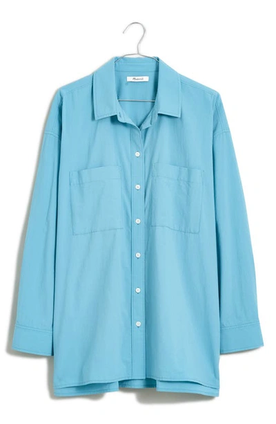 Shop Madewell The Oversize Straight Hem Signature Poplin Shirt In Shaded Aqua