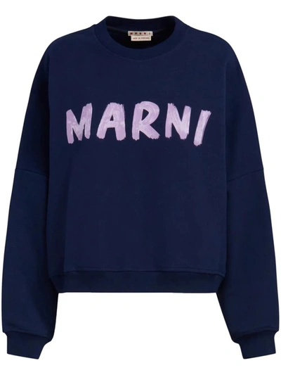 Shop Marni Sweatshirt With Print In Blue