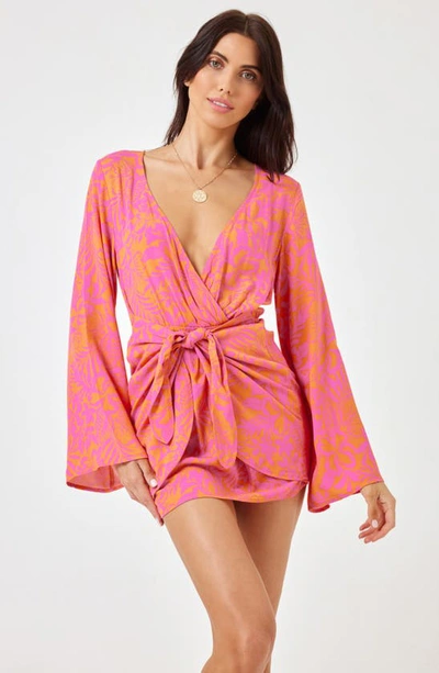 Shop L*space Kristy Long Sleeve Faux-wrap Cover-up Dress In Path To Paradise