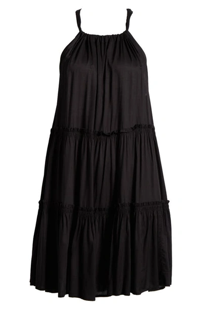 Shop Elan Ruched Tiered Cover-up Swing Dress In Black