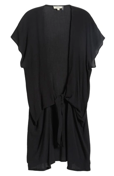 Elan Tie Front Cover-up Wrap Dress In Black