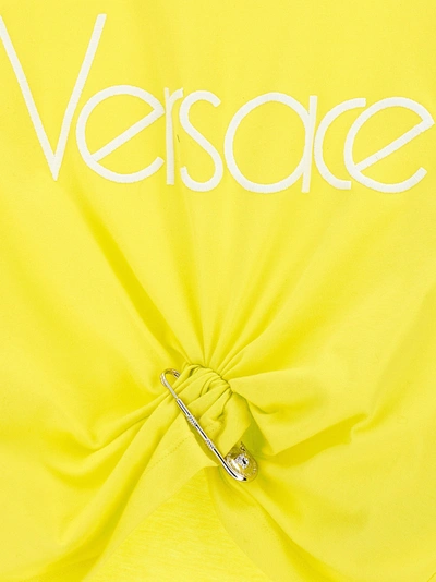 Shop Versace Logo Crop T-shirt Yellow