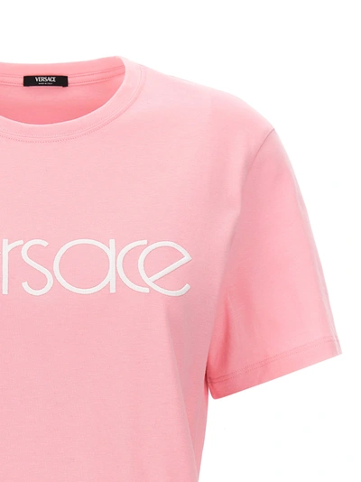 Shop Versace Logo Embroidery T-shirt Pink