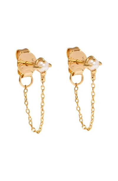 Shop Made By Mary Freshwater Pearl Chain Huggie Earrings In Gold