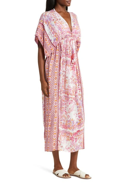 Shop Poupette St Barth Amaya Long Cover-up Dress In Pink Foulard