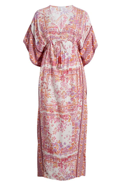 Shop Poupette St Barth Amaya Long Cover-up Dress In Pink Foulard
