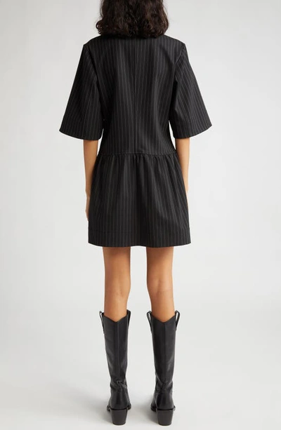Shop Ganni Pinstripe Minidress In Black