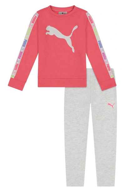 Shop Puma Fleece Pullover & Leggings Set In Neon Pink