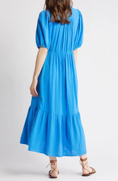 Shop Xirena Lennox Button-up Cotton Gauze Midi Dress In Cobalt