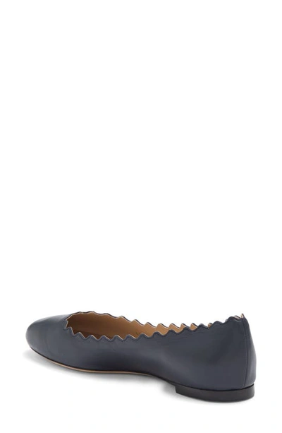 Chloé Lauren Scalloped Leather Ballerina Flat In Abyss Blue