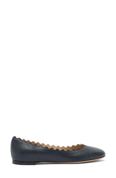 Chloé Lauren Scalloped Leather Ballerina Flat In Abyss Blue