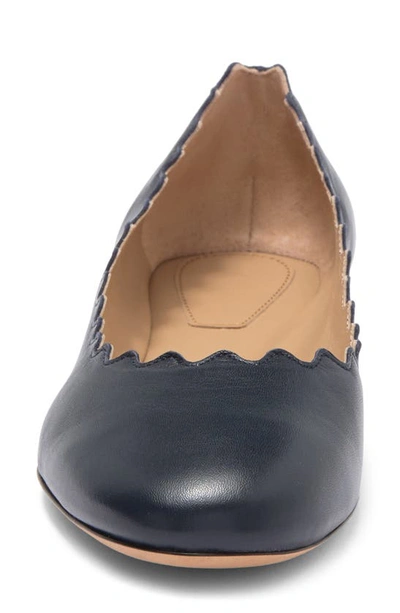 Chloé Lauren Scalloped Leather Ballerina Flat In Abyss Blue