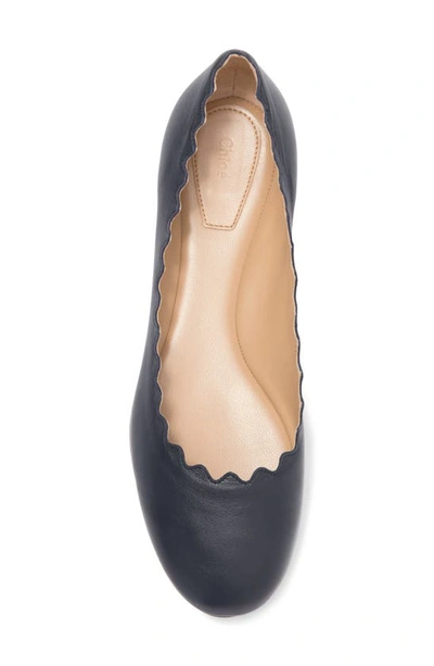 Chloé Lauren Scalloped Leather Ballerina Flat In Abyss Blue