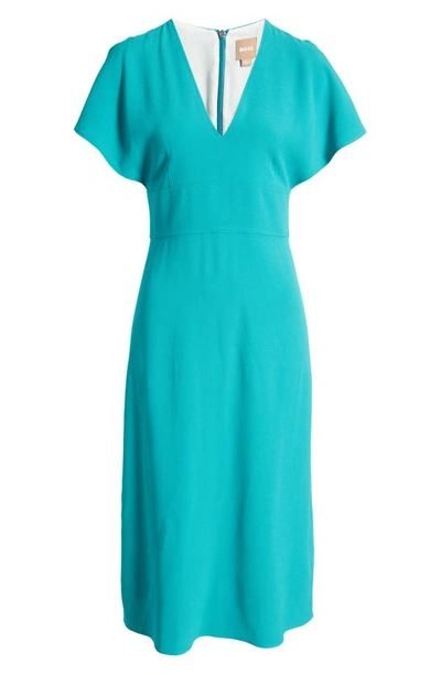 Hugo Boss Dawinga Flutter Sleeve A-line Dress In Bright Emerald